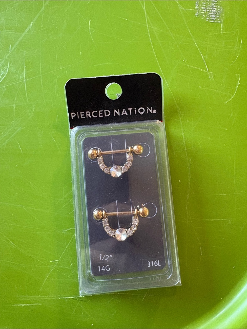 Gold Crystal Curved Barbell Ring Pair